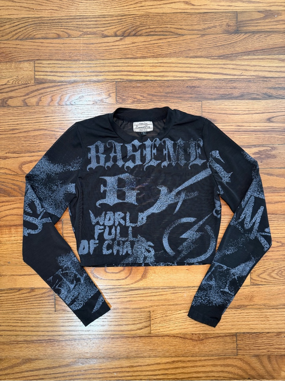 Basement Boy grunge gothic mesh long sleeve crop top